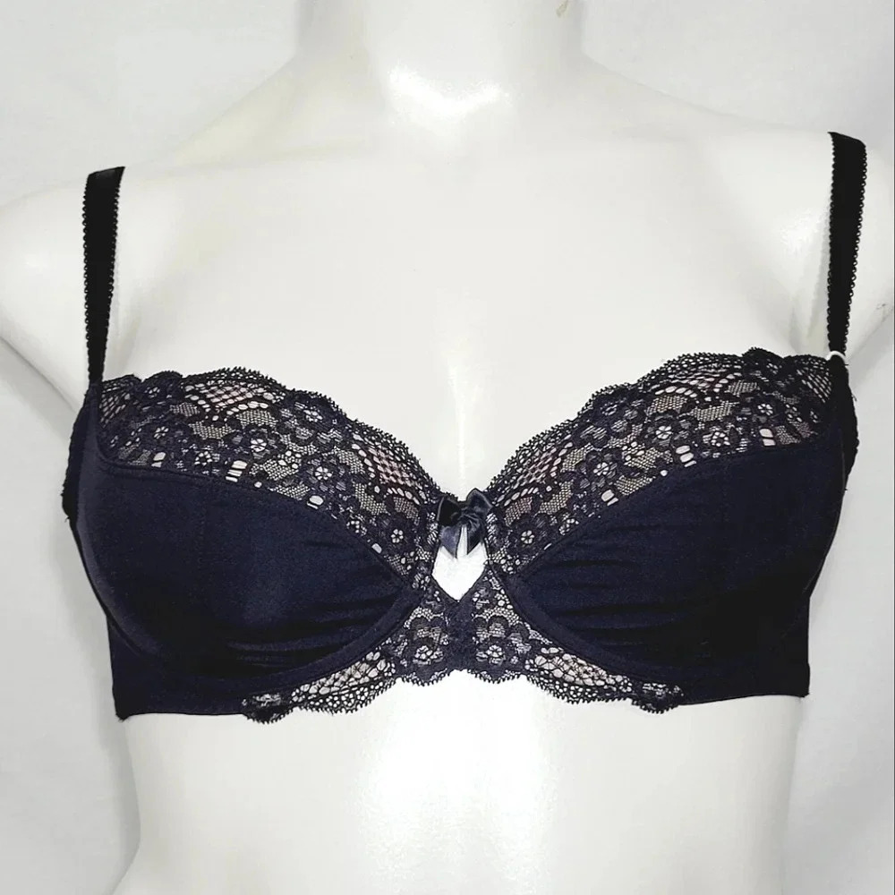 36C Dorina D17456A Celine Unlined Lace Underwire‎ Bra Black NWT